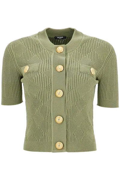 Balmain Button-detailed Knit Cardigan In Green