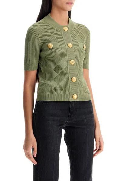 BALMAIN SHORT-SLEEVED CARDIGAN WITH EMB