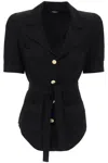 Balmain Belted Lapel Collar Shirt Pockets In Black