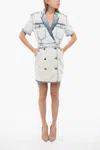 Balmain Double-breasted Denim Dress In Blue