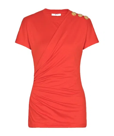 Balmain Short-sleeved Draped Jersey T-shirt In Multi