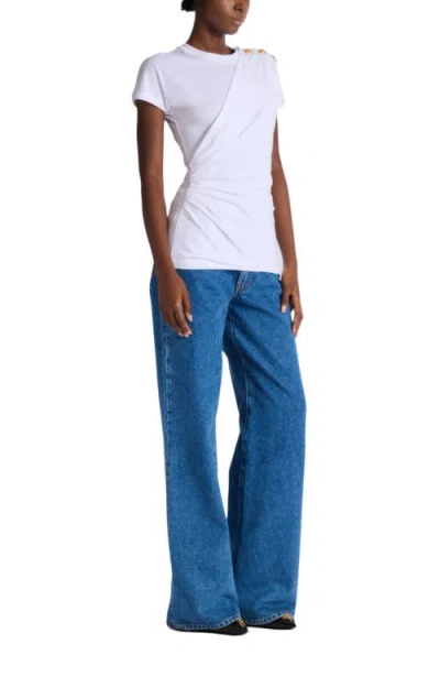 Balmain Cotton T-shirt With Button Detail And Draped Design In White