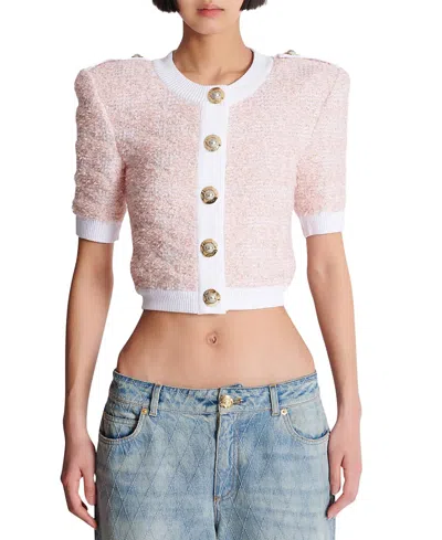 Balmain Short-sleeved Knit Cardigan In Multi