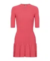 Balmain Keyhole Neck Ribbed Flutter Skirt Mini Dress In Red