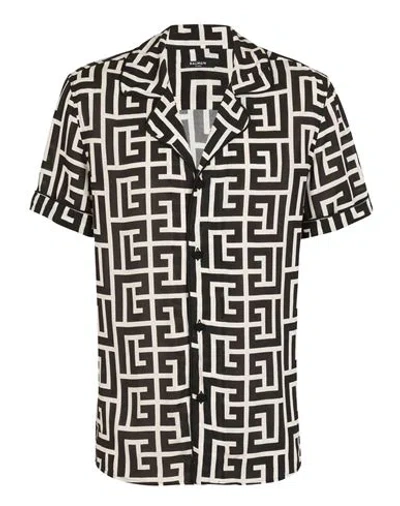 Balmain Monogram Printed Short-sleeved Shirt In Black
