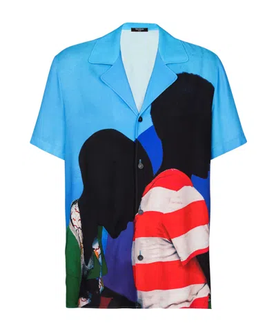 Balmain Short-sleeved Pajamas Shirt In Blue