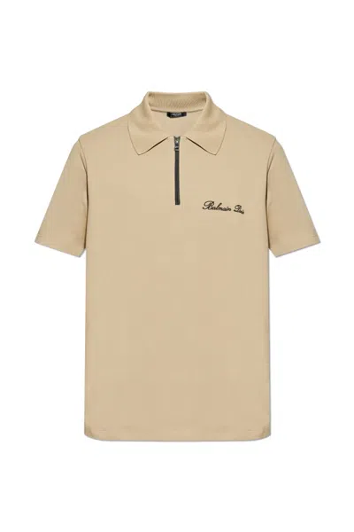 Balmain Embroidered Logo Polo Shirt In Brown