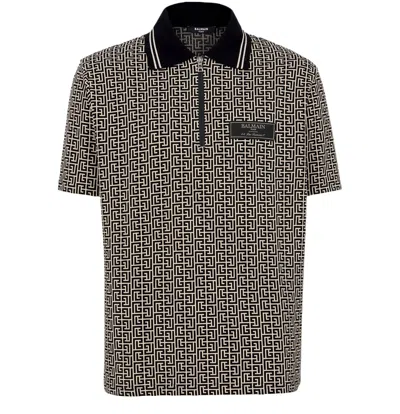 Balmain Pb Labyrinth Jacquard Polo Shirt In Black