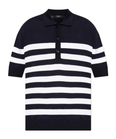 Balmain Embroidered Wool Polo Shirt In Printed