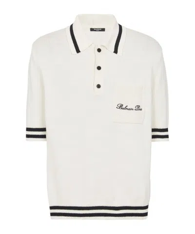 Balmain Logo Signature Embroidered Polo T-shirt In White