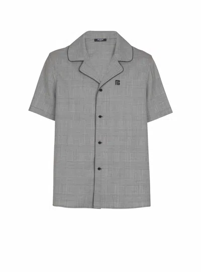 Balmain Short-sleeved Prince Of Wales Shirt In Gray