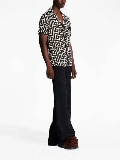 Balmain Pyjamaoberteil Mit Monogramm-print In Black