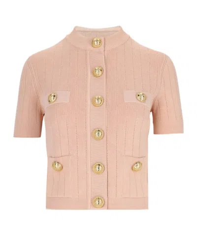 Balmain Short-sleeved Sweater In Nude