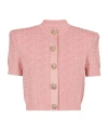 Balmain Pb-intarsia Short-sleeve Cardigan In Pink