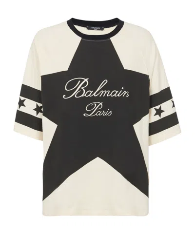 Balmain Stars Logo-print Cotton T-shirt In Beige