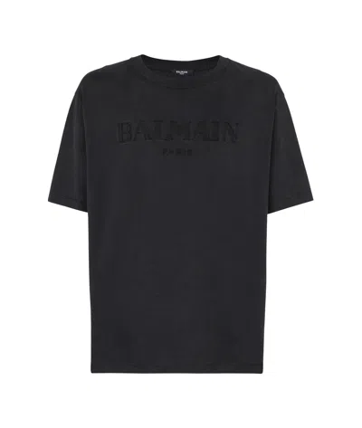 Balmain Black Cotton T-shirt In Gray