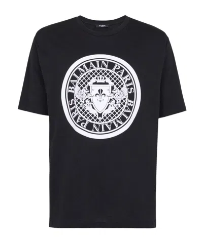 Balmain Noir Blanc Cotton T-shirts And Polos In Black