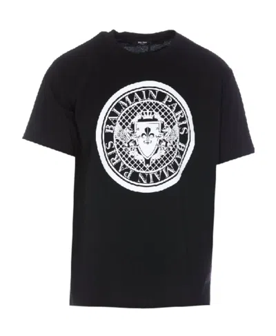 Balmain Noir Blanc Cotton T-shirts And Polos In Black