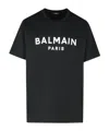 Balmain Black Crewneck T-shirt With Logo Lettering On The Front In Cotton Man In Black