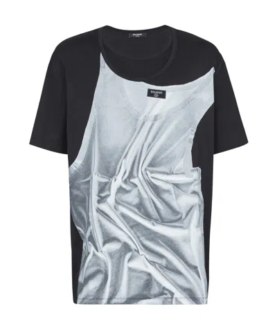 BALMAIN T-SHIRT WITH TANK TOP PRINT