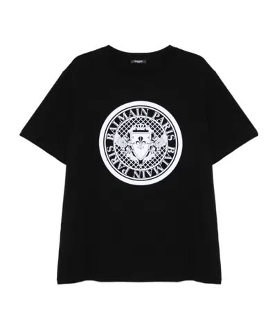 BALMAIN BALMAIN LOGO FLOCKED CREWNECK T-SHIRT