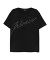 Balmain Men Black T-shirt With Logo Lettering On The Front In Cotton Man In Black