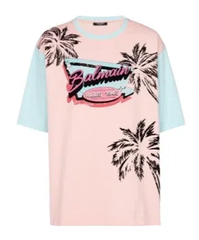 Balmain Short-sleeved T-shirt In Saumon/multi