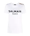 Balmain White Crewneck T-shirt With Logo Print And Golden Buttons In Jersey Woman In White