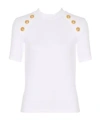 Balmain Button-embellished Ribbed-knit Top In White