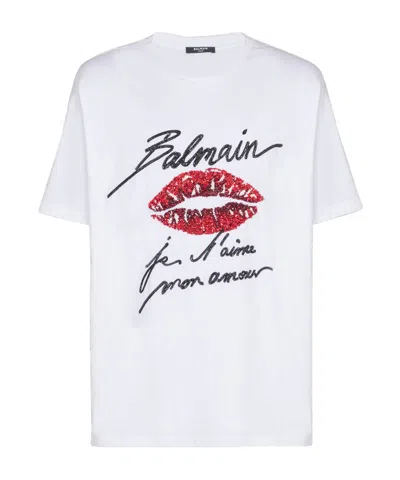 BALMAIN BALMAIN LOVE LETTER AND LIPS EMBROIDERED T-SHIRT
