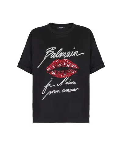 Balmain Short-sleeved T-shirt With Kiss Embroidery In Black