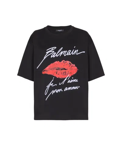 Balmain Short-sleeved T-shirt With Kiss Print In Black