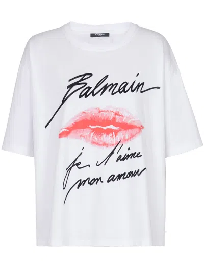 Balmain Short-sleeved T-shirt With Kiss Print In White