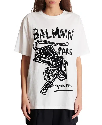 BALMAIN SHORT-SLEEVED T-SHIRT WITH LEOPARD PRINT