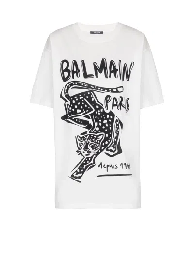 Balmain Short-sleeved T-shirt With Leopard Print In White