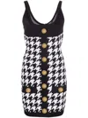 Balmain Hounstooth Knitted Minidress With Logoed Buttons In Black
