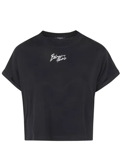 BALMAIN BALMAIN SHORT SLEEVES "" CROPPED T-SHIRT CLOTHING
