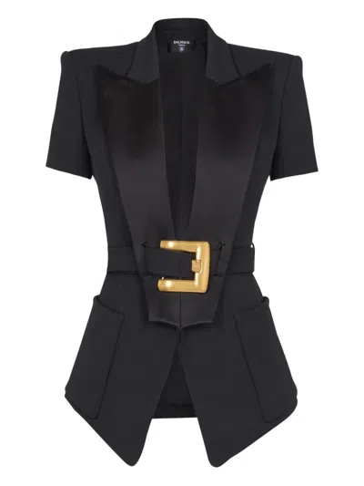 Balmain Short Sleeves Tailored "grain De Poudre" Jacket Clothing In Black