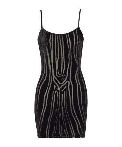Balmain Short Strappy Dress In Zebra-print Velvet In Black
