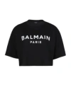 Balmain Logo Print Cropped Cotton Jersey T-shirt In Black
