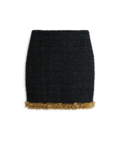 Balmain Short Tweed Skirt With Embroidered Trim In Black