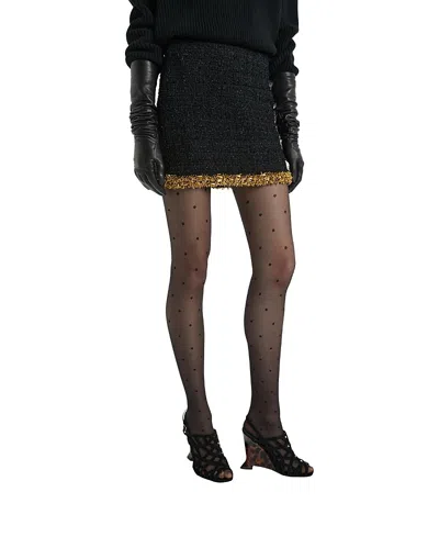 Balmain Short Tweed Skirt With Embroidered Trim In Black