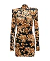 Balmain Short Velvet Dress With Grape Print In Brown