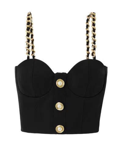 BALMAIN BALMAIN REAR ZIPPED EMBELLISHED BUSTIER TOP