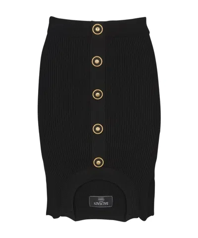 BALMAIN BALMAIN SHORT OPTICAL ILLUSION RIBBED KNIT SKIRT