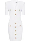 Balmain Button-embellished Ribbed-knit Minidress In White
