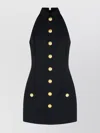 Balmain Black Dress With Pointed Collar And Logo Buttons On The Front In Wool Woman