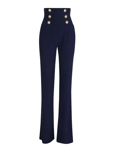 Balmain Hw Buttoned Large Crepe Pants In Blue