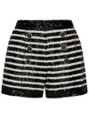 Balmain Black And White Striped Shorts With Jewel Buttons In All-over Sequins Fabric Woman In Black