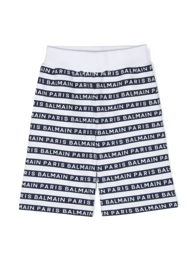 Balmain Shorts In Cotone Con Logo  All-over In White